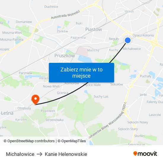 Michałowice to Kanie Helenowskie map