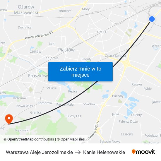 Warszawa Aleje Jerozolimskie to Kanie Helenowskie map