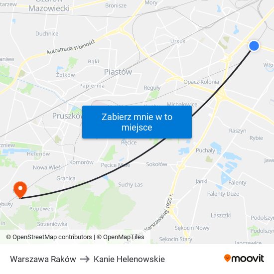 Warszawa Raków to Kanie Helenowskie map