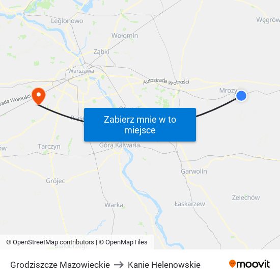 Grodziszcze Mazowieckie to Kanie Helenowskie map