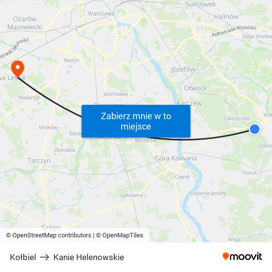 Kołbiel to Kanie Helenowskie map