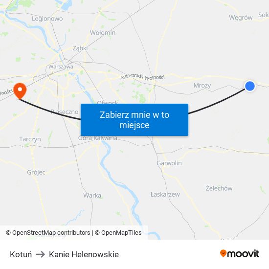 Kotuń to Kanie Helenowskie map