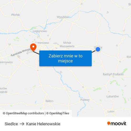 Siedlce to Kanie Helenowskie map