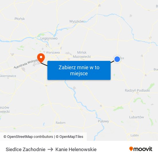 Siedlce Zachodnie to Kanie Helenowskie map