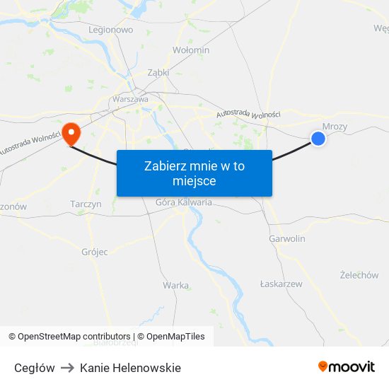 Cegłów to Kanie Helenowskie map