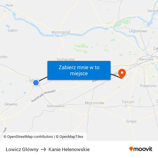 Łowicz Główny to Kanie Helenowskie map