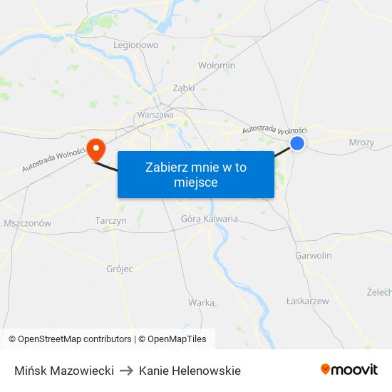 Mińsk Mazowiecki to Kanie Helenowskie map