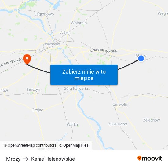 Mrozy to Kanie Helenowskie map