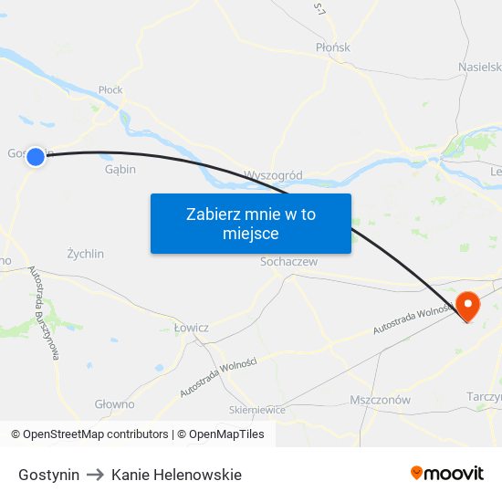 Gostynin to Kanie Helenowskie map