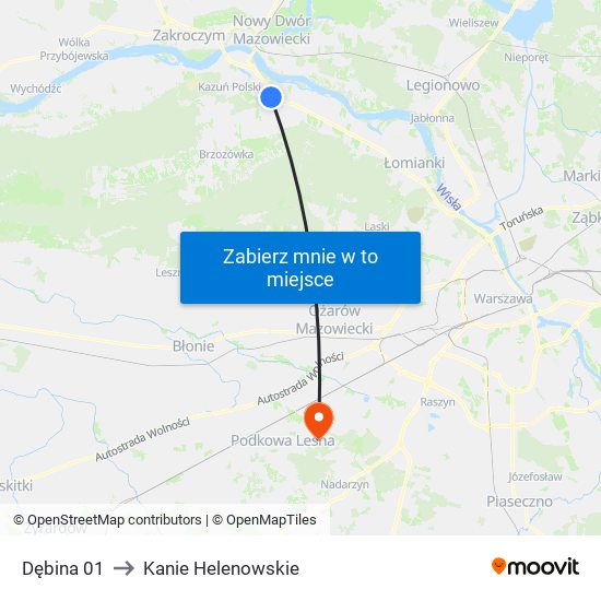 Dębina 01 to Kanie Helenowskie map