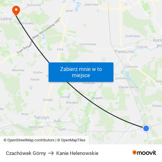 Czachówek Górny to Kanie Helenowskie map