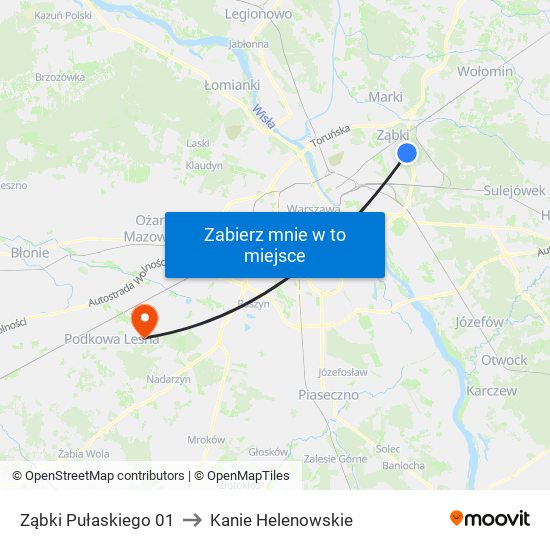 Ząbki Pułaskiego 01 to Kanie Helenowskie map