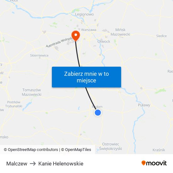 Malczew to Kanie Helenowskie map