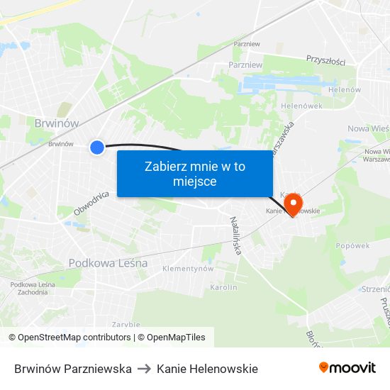 Brwinów Parzniewska to Kanie Helenowskie map