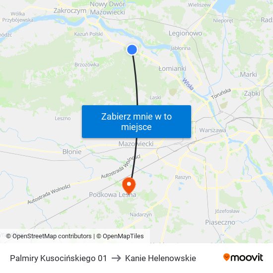 Palmiry Kusocińskiego 01 to Kanie Helenowskie map