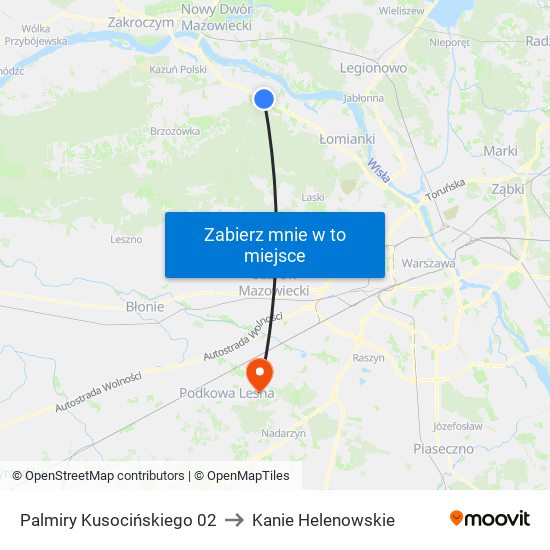 Palmiry Kusocińskiego 02 to Kanie Helenowskie map