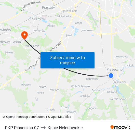 PKP Piaseczno 07 to Kanie Helenowskie map