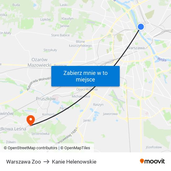 Warszawa Zoo to Kanie Helenowskie map