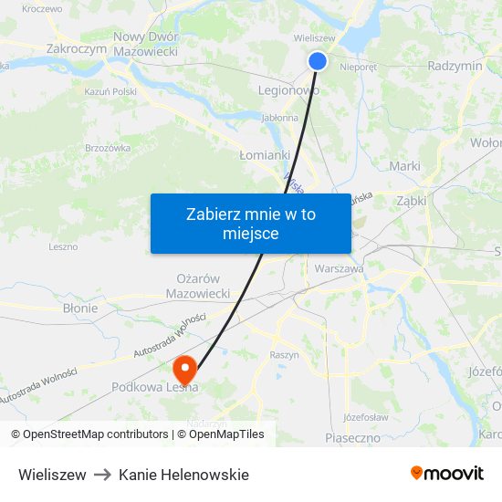 Wieliszew to Kanie Helenowskie map