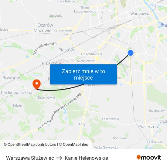 Warszawa Służewiec to Kanie Helenowskie map