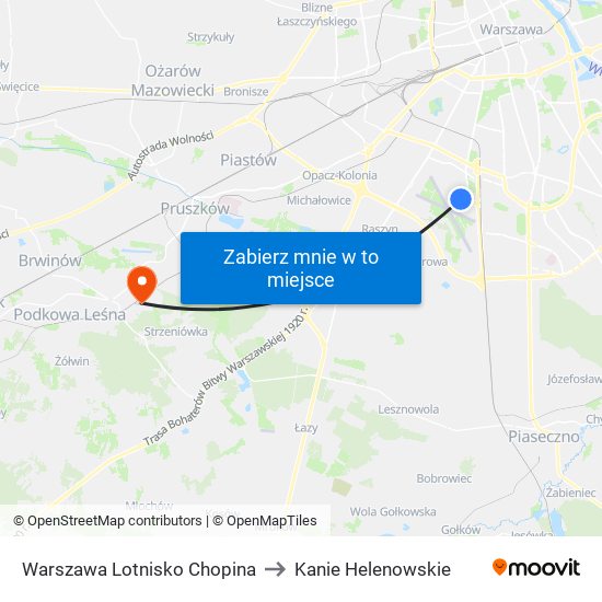 Warszawa Lotnisko Chopina to Kanie Helenowskie map