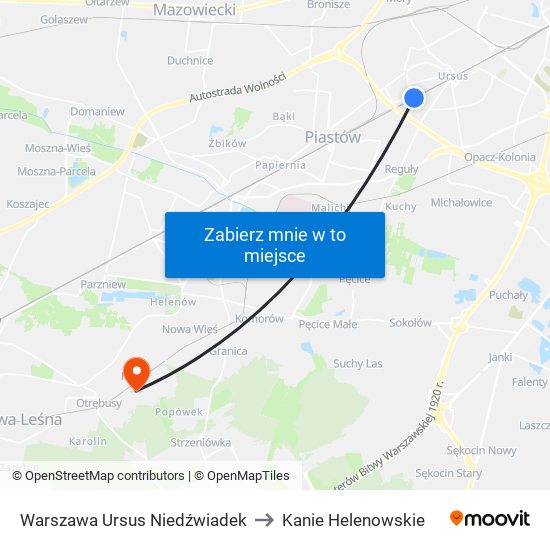 Warszawa Ursus Niedźwiadek to Kanie Helenowskie map