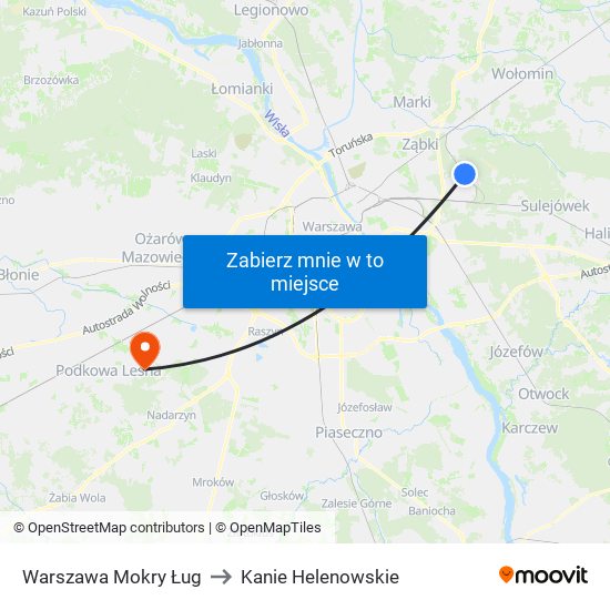 Warszawa Mokry Ług to Kanie Helenowskie map