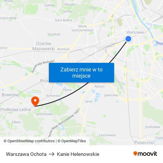 Warszawa Ochota to Kanie Helenowskie map