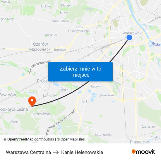 Warszawa Centralna to Kanie Helenowskie map