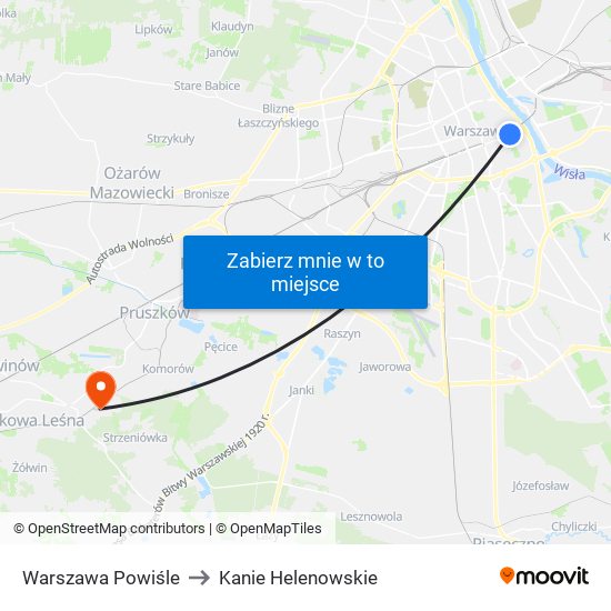 Warszawa Powiśle to Kanie Helenowskie map