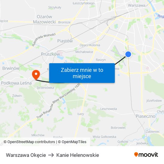 Warszawa Okęcie to Kanie Helenowskie map