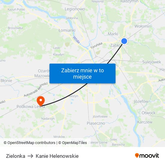 Zielonka to Kanie Helenowskie map