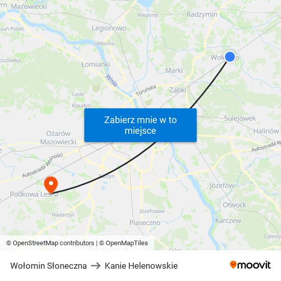 Wołomin Słoneczna to Kanie Helenowskie map