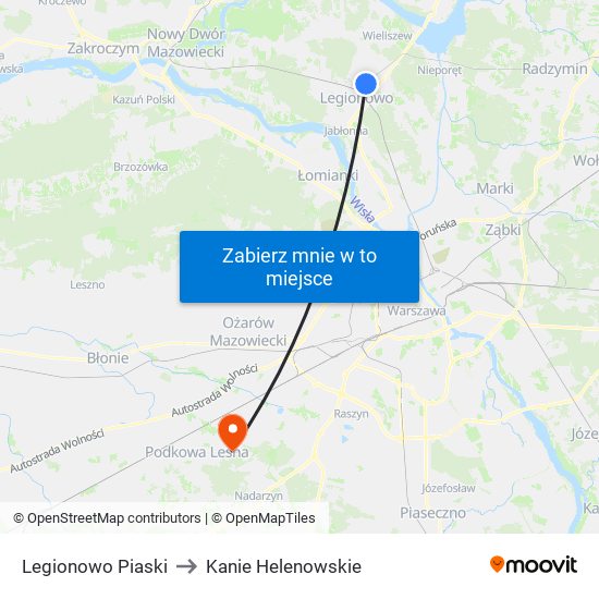 Legionowo Piaski to Kanie Helenowskie map