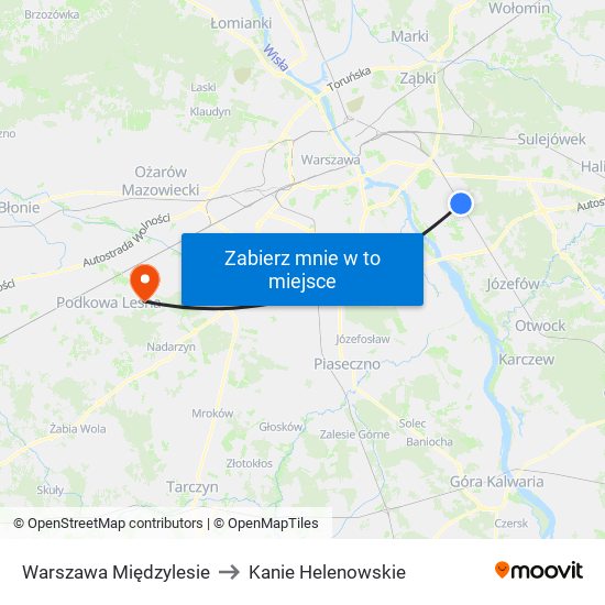 Warszawa Międzylesie to Kanie Helenowskie map