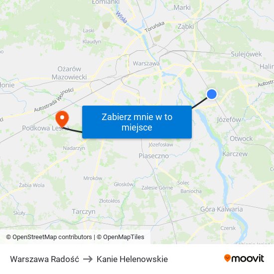 Warszawa Radość to Kanie Helenowskie map