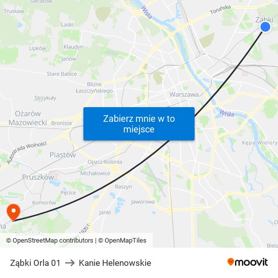 Ząbki Orla 01 to Kanie Helenowskie map