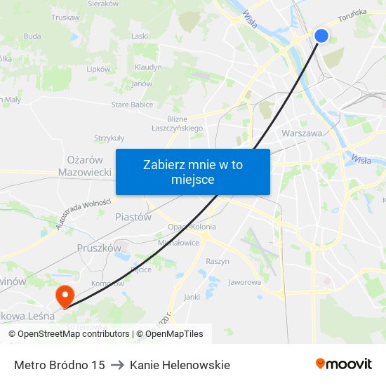 Metro Bródno to Kanie Helenowskie map