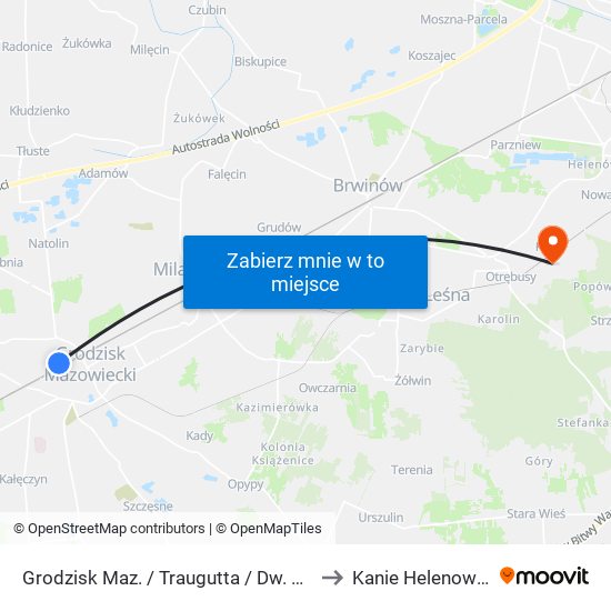 Grodzisk Maz. / Traugutta / Dw. PKP to Kanie Helenowskie map