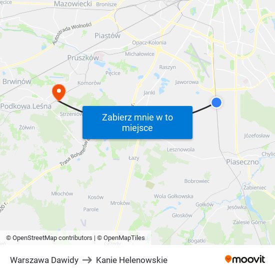 Warszawa Dawidy to Kanie Helenowskie map