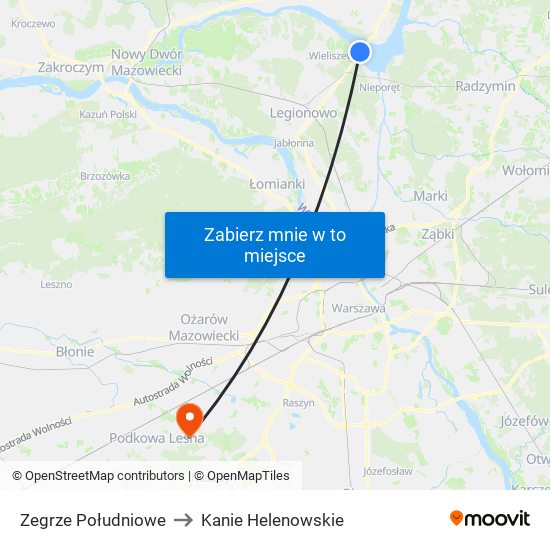 Zegrze Południowe to Kanie Helenowskie map