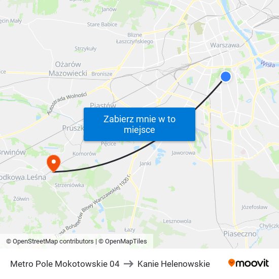 Metro Pole Mokotowskie 04 to Kanie Helenowskie map