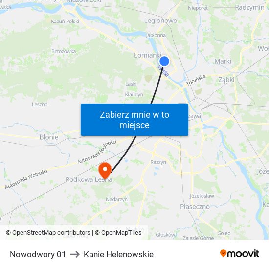 Nowodwory to Kanie Helenowskie map