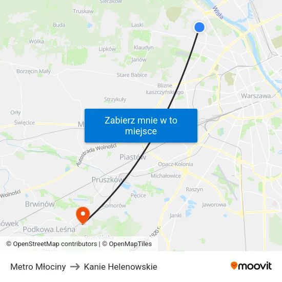 Metro Młociny to Kanie Helenowskie map