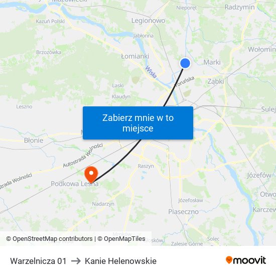 Warzelnicza to Kanie Helenowskie map