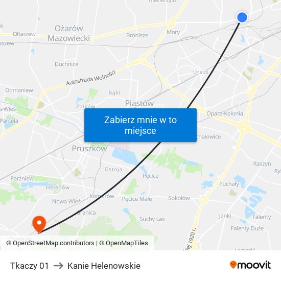 Tkaczy to Kanie Helenowskie map