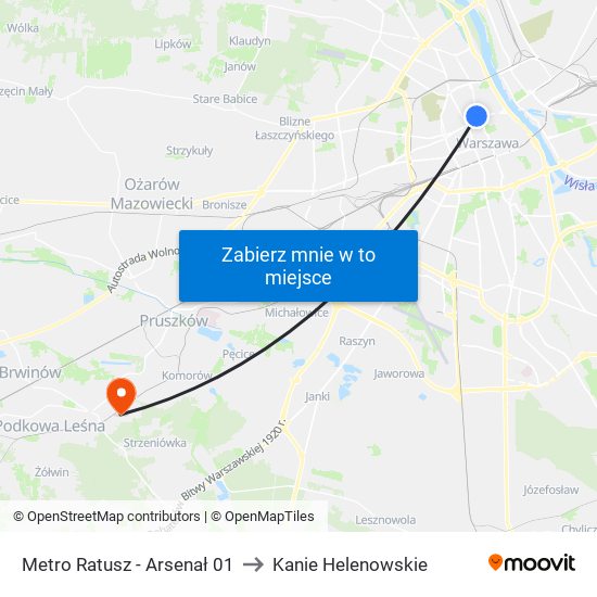 Metro Ratusz Arsenał to Kanie Helenowskie map