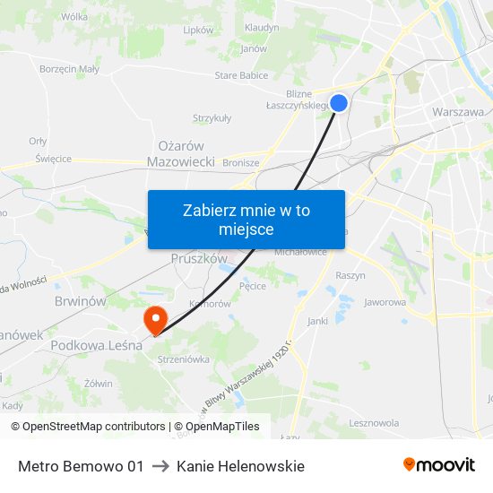 Metro Bemowo 01 to Kanie Helenowskie map