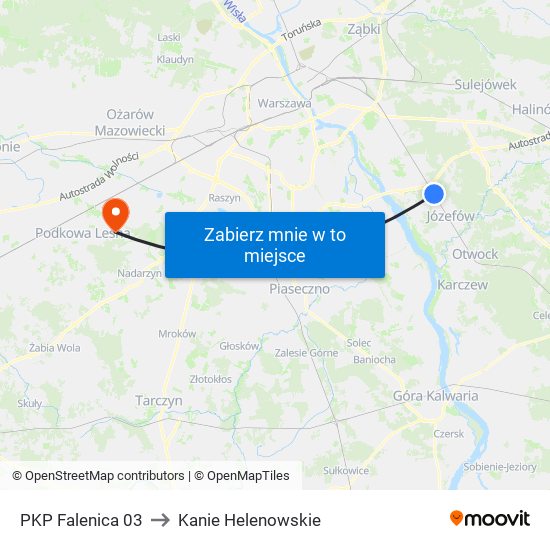 PKP Falenica 03 to Kanie Helenowskie map