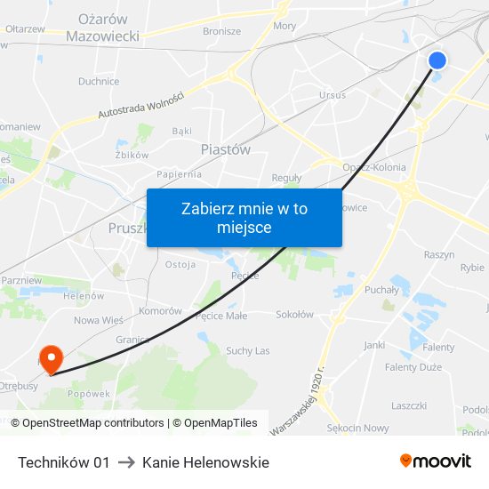 Techników to Kanie Helenowskie map